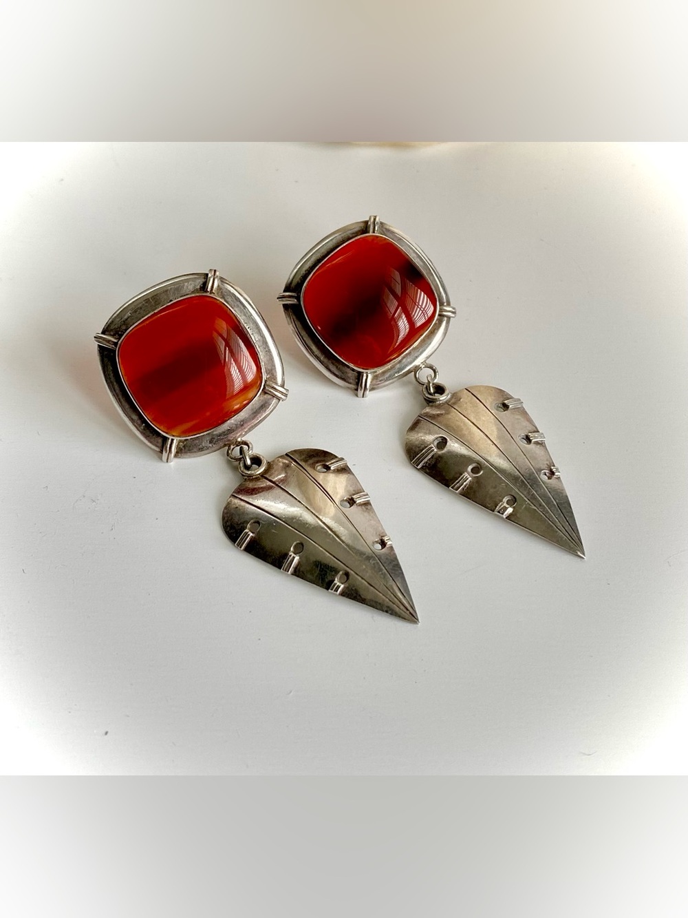 Sterling Silver and Carnelian Handcrafted Drop Earrings